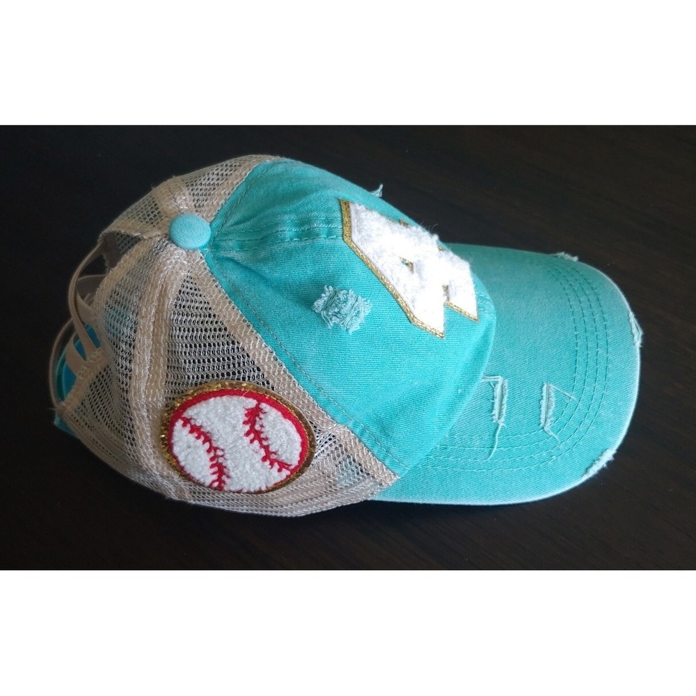 Womens Hat Number 4 Baseball Mom Trucker Adjustable Turquoise New